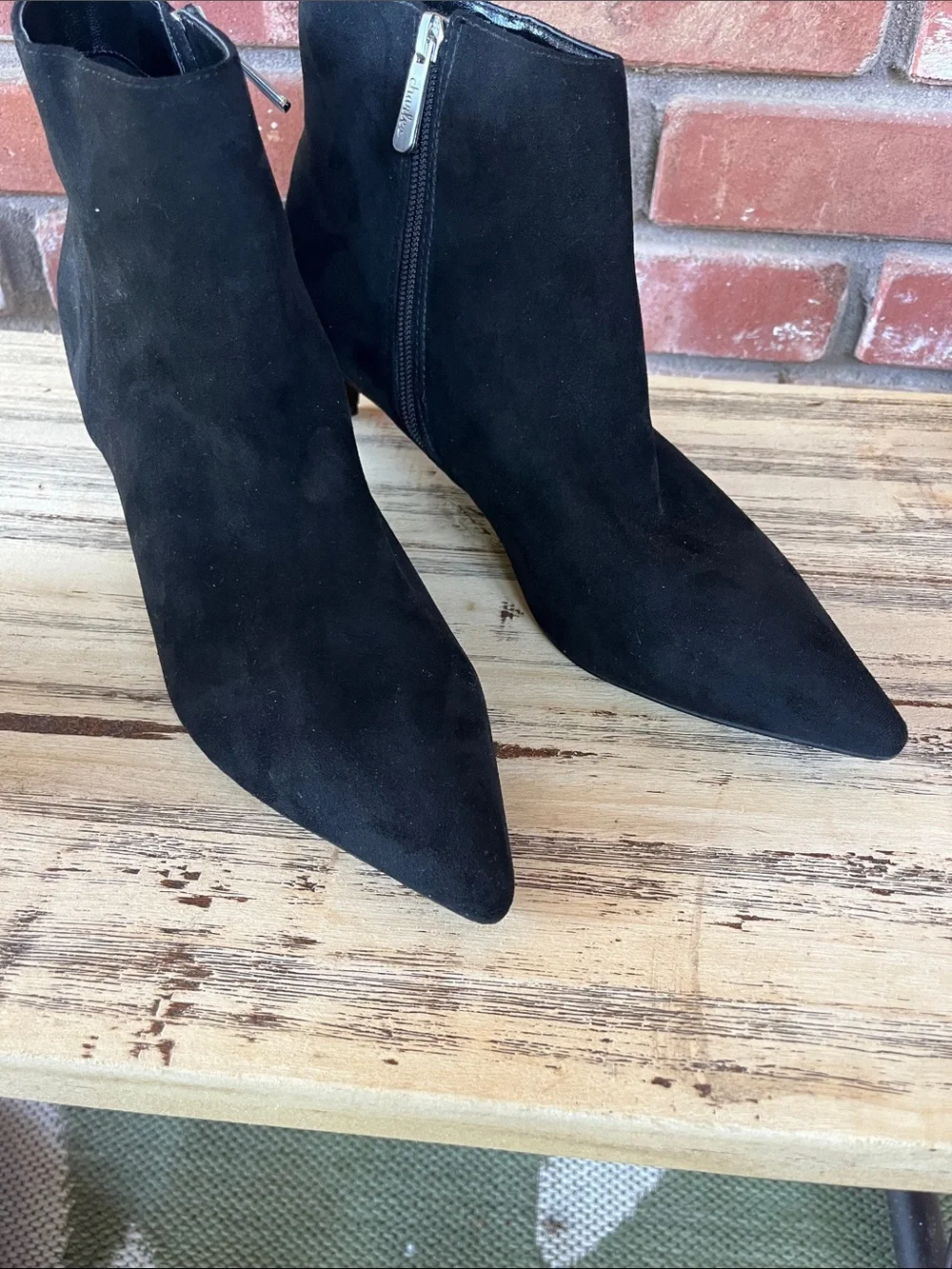 Charles By Charles David Black Pointed Toe Ankle Booties with Kitten Heel